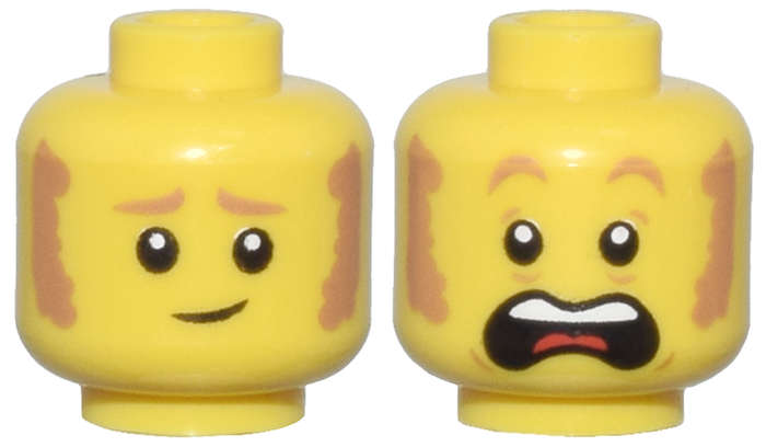 Lego (N) ~ Minifigure Head Dual Sided Medium Nougat Eyebrows and Sideburns Worried Lopsid ~ [Yellow]