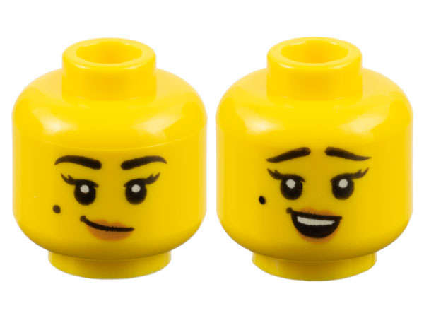 Lego (N) ~ Minifigure Head Dual Sided Female Black Eyebrows and Beauty Mark Medium Nougat ~ [Yellow]