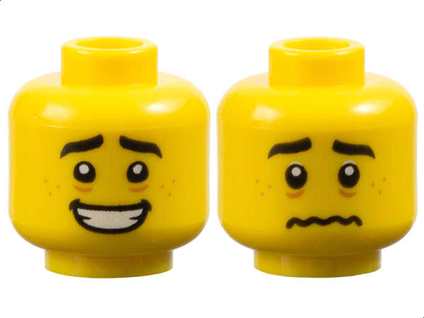 Lego (N) ~ Minifigure Head Dual Sided Black Eyebrows Medium Nougat Freckles and Eye Bags  ~ [Yellow]