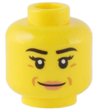 Lego (N) ~ Minifigure Head Female Black Eyebrows Eyelashes Medium Nougat Dimples Nougat L ~ [Yellow]