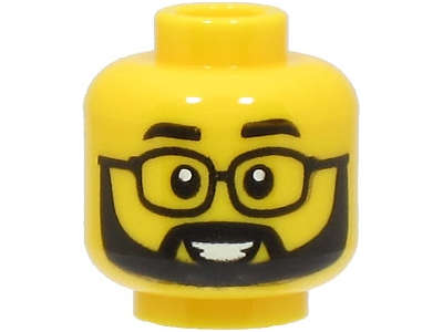 Lego (N) ~ Minifigure Head Black Eyebrows Glasses and Full Beard Open Mouth Smile Pattern ~ [Yellow]