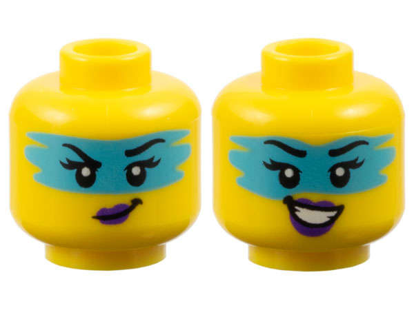 Lego (N) ~ Minifigure Head Dual Sided Female Black Eyebrows Eyelashes Medium Azure Face P ~ [Yellow]