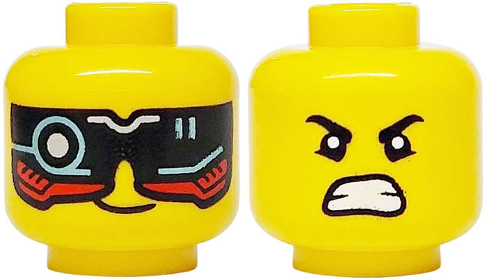 Lego (N) ~ Minifigure Head Dual Sided Black and Red Visor with Silver and Metallic Light  ~ [Yellow]