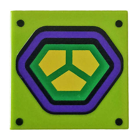 Lego (U) ~ Tile 2 x 2 with Dark Purple and Yellow Hexagonal Lex Luthor Power Suit Pattern ~ [Lime]