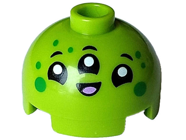 Lego (N) ~ Brick Round 2 x 2 Dome Top with Alien Face with 3 Black Eyes and Mouth White Pup ~ [Lime]