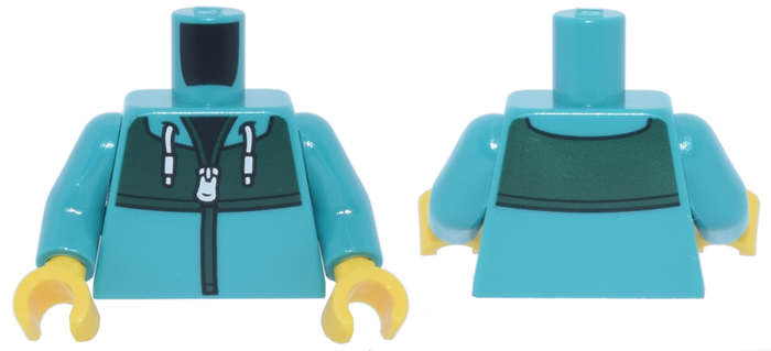 Lego (N) ~ Torso Jacket with White Zipper Drawstrings Dark Green Panel and Trim o ~ [Dark Turquoise]