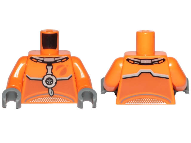 Lego (N) ~ Torso Spacesuit with Dark Bluish Gray Stripes Pattern / Orange Arms / Dark Blu ~ [Orange]