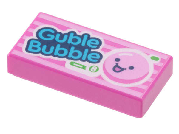 Lego (N) ~ Tile 1 x 2 with Medium Azure 'Guble Bubble' White Number 8 in Green Circle  ~ [Dark Pink]