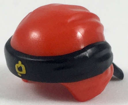 Lego (N) ~ Minifigure Headgear Ninjago Wrap Type 3 with Molded Black Bandana and Knot and Pr ~ [Red]