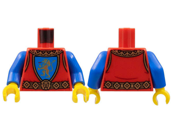 Lego NEW - Torso Castle Surcoat Gold Collar and Belt Lion with Raised Foot on Blue Shield Em~ [Red]