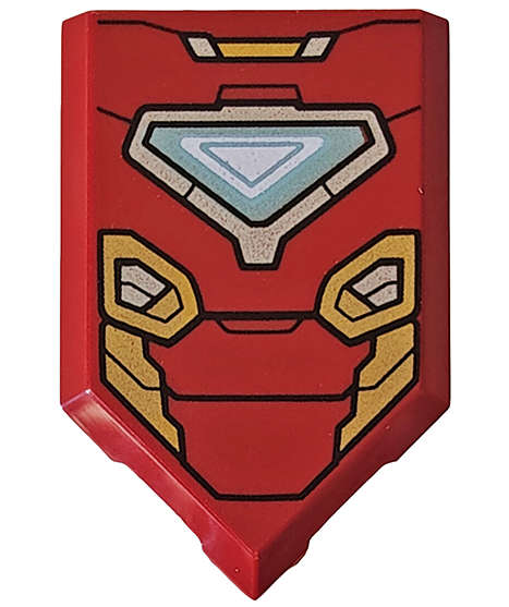 Lego NEW - Tile Modified 2 x 3 Pentagonal with Arc Reactor and Gold Armor PlatesPatter~ [Dark Red]