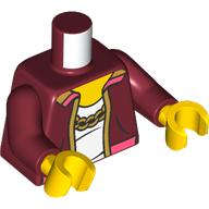 Lego (N) ~ Torso Jogging Suit Jacket Open with Pockets and Coral and Gold Trim over Whi ~ [Dark Red]
