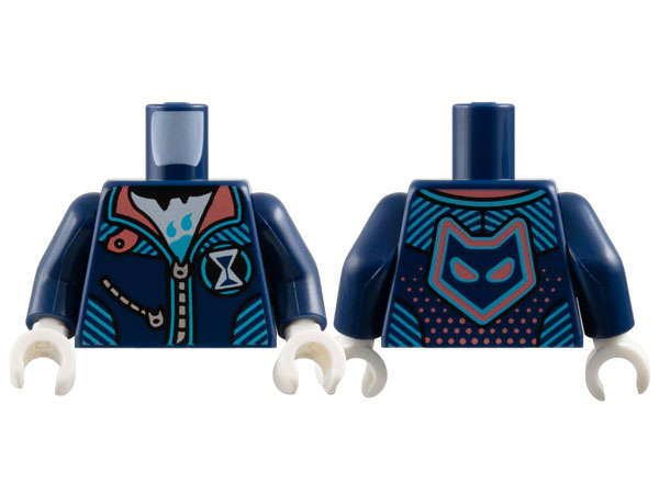 Lego (N) ~ Torso Jacket Coral Collar Medium Azure Trim Lines Silver Zippers White Hour ~ [Dark Blue]