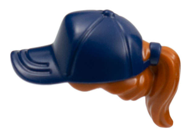Lego (N) ~ Minifigure Hair Combo Hair with Hat Ponytail with Molded Dark Blue Ball C ~ [Dark Orange]