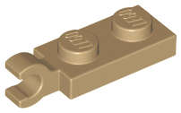 Lego (U) ~ Plate Modified 1 x 2 with Clip on End (Horizontal Grip) ~ [Dark Tan]