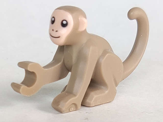 Lego (N) ~ Monkey with Molded Light Nougat Face and Ears and Printed Black Eyes Nostril ~ [Dark Tan]