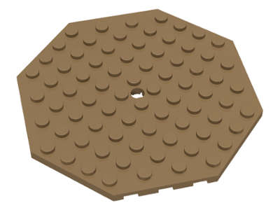 Lego (N) ~ Plate Modified 10 x 10 Octagonal with Hole ~ [Dark Tan]
