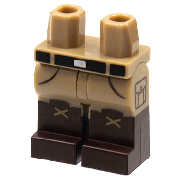 Lego (N) ~ Hips and Legs with Dark Brown Boots Black Belt Pockets and Side Pockets Patt ~ [Dark Tan]
