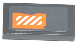 Lego (U) ~ Tile 1 x 2 with Orange and White Danger Stripes Worn Pattern (Stick ~ [Dark Bluish Gray]