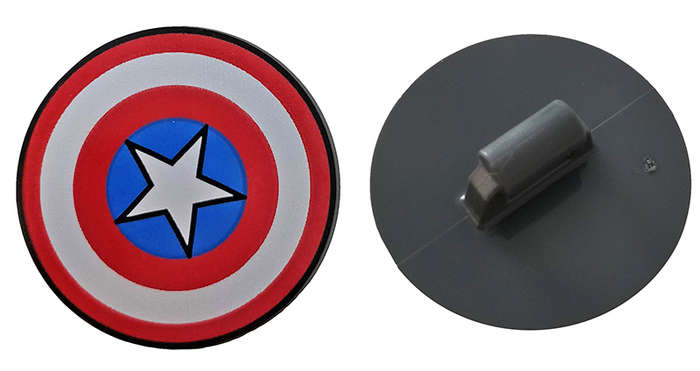Lego (N) ~ Minifigure Shield Circular / Round Convex Face with Red and White Co ~ [Dark Bluish Gray]
