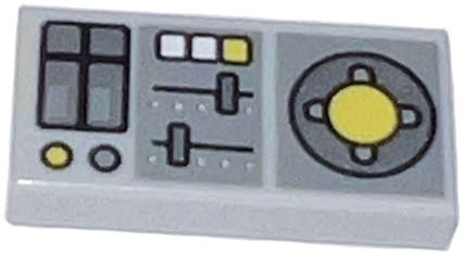 Lego (N) ~ Tile 1 x 2 with Vehicle Control Panel Silver Sliders Yellow Buttons ~ [Light Bluish Gray]