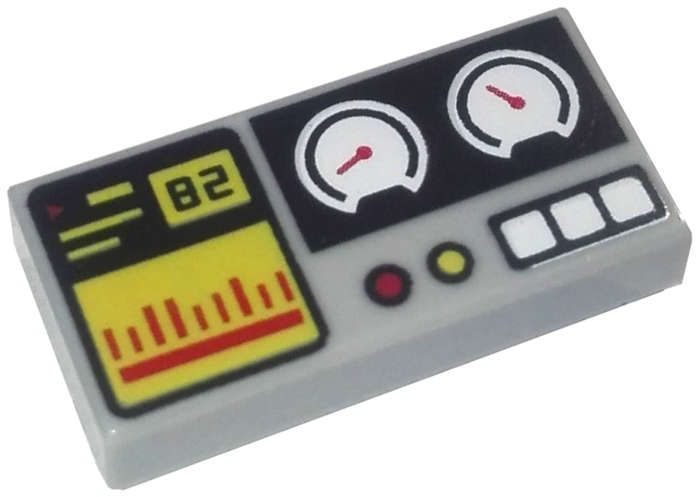 Lego (N) ~ Tile 1 x 2 with Black '82' Yellow and Red Bar Chart and Buttons Whi ~ [Light Bluish Gray]