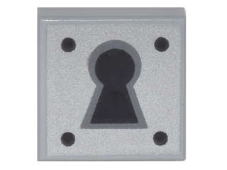 Lego (N) ~ Tile 1 x 1 with Black Keyhole and 4 Dots on Silver Background Patte ~ [Light Bluish Gray]