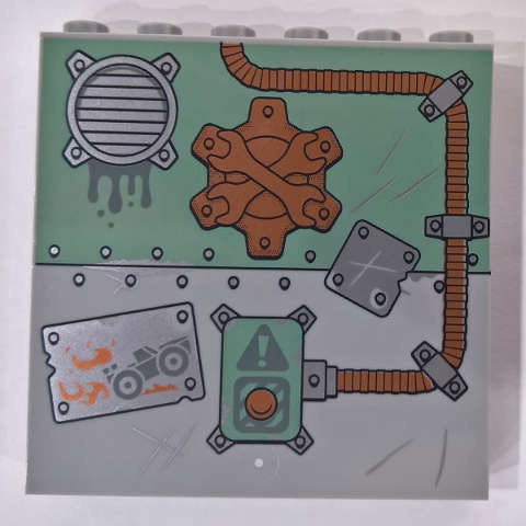 Lego (N) ~ Panel 1 x 6 x 5 with Metal Plates Wrenches Grille Vehicle and Warni ~ [Light Bluish Gray]