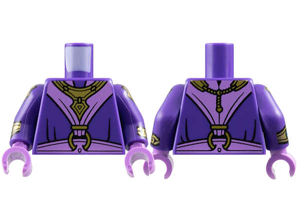 Lego (N) ~ Torso Robe Medium Lavender V Panel Sash Gold Bib Necklace and Clasp Ring  ~ [Dark Purple]