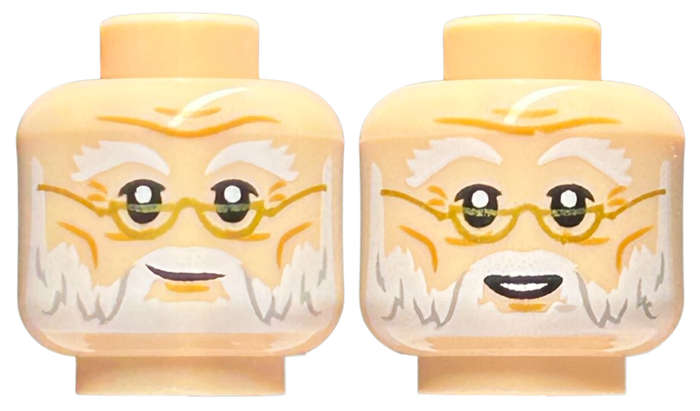 Lego (N) ~ Minifigure Head Dual Sided White Bushy Eyebrows and Beard Gold Glasses G ~ [Light Nougat]