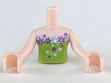 Lego (U) ~ Torso Mini Doll Girl Lime Strapless Top with Lavender Trim and Silver a ~ [Light Nougat]
