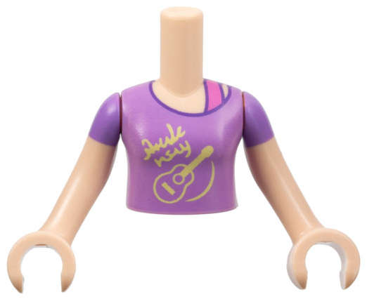 Lego (N) ~ Torso Mini Doll Girl Medium Lavender Top with Bright Light Yellow Guitar ~ [Light Nougat]