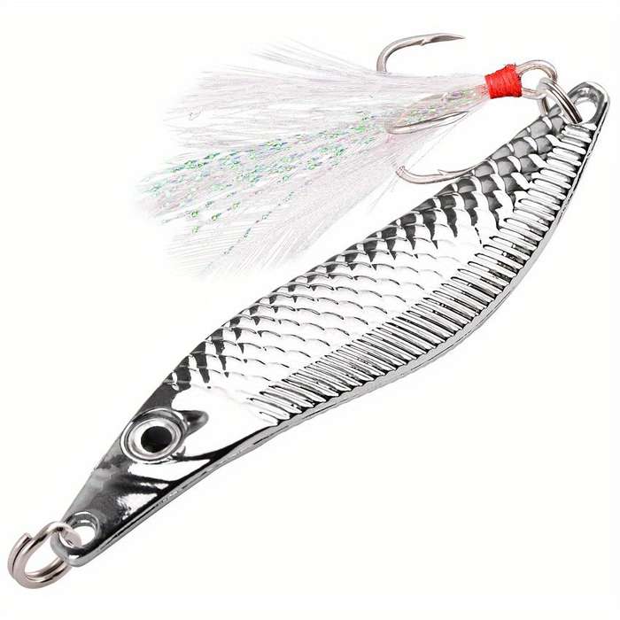1pc 10g Leech Spinners Spoon Lures  Artificial Bait With Feather Hook Night Fishing Tackle