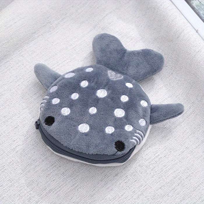 1pc Cute Big Mouth Shark Design Men's Coin Wallet Small Wallet Plush Bag
