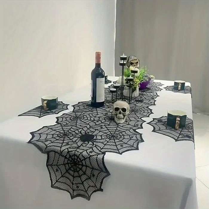 Halloween tablecloth decoration color Black Spider Web size 45x183cm