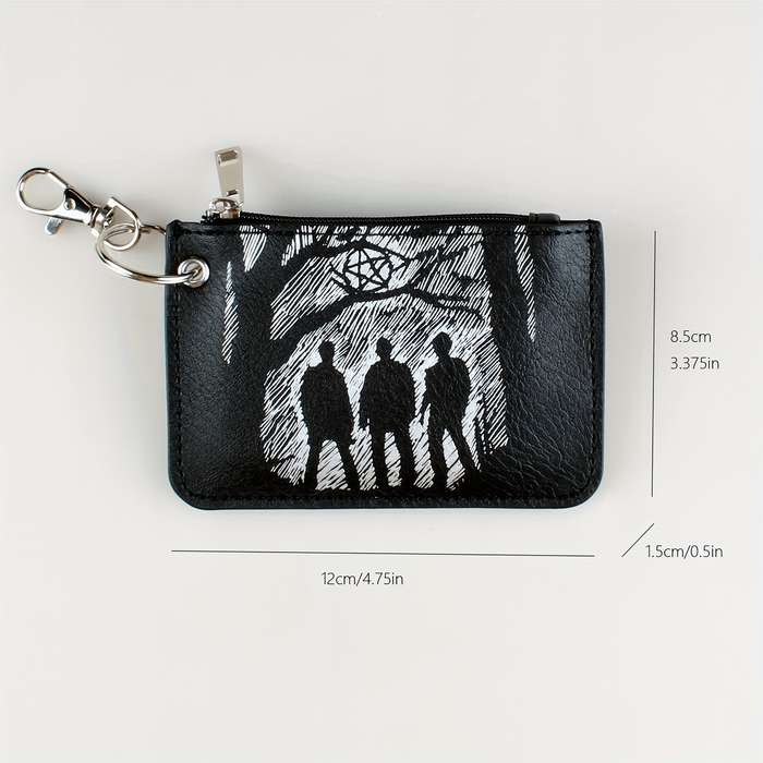 1pc Retro Pattern Mini Credit Card Case PU Leather Wallet Zipper Women's Coin Purse With Hook