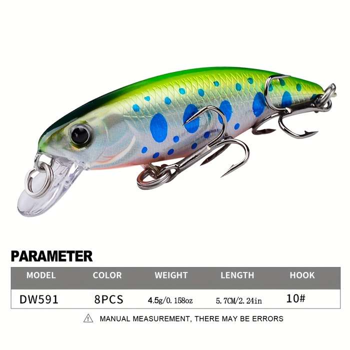 1pc Proberos Premium Sinking Minnow Lure 5.69cm Hard Bait with 3D Eyes Dual Treble Hooks Li