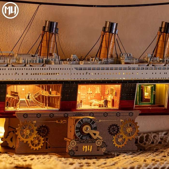 Building Toy Architectural Model Toy Set Items Cruise Ship Add  Lamp Add  Wooden Stand