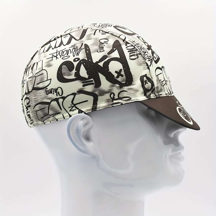 1pc Retro-Inspired Quick-Dry Cycling Cap with Graffiti Bicycle Design Breathable Sun-Protectiv