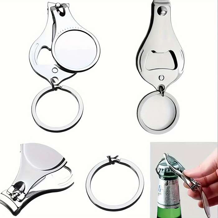 1pc 3in1 Stainless Steel Keychain with Bottle Opener and Nail Clippers Compact Multi-Tool for