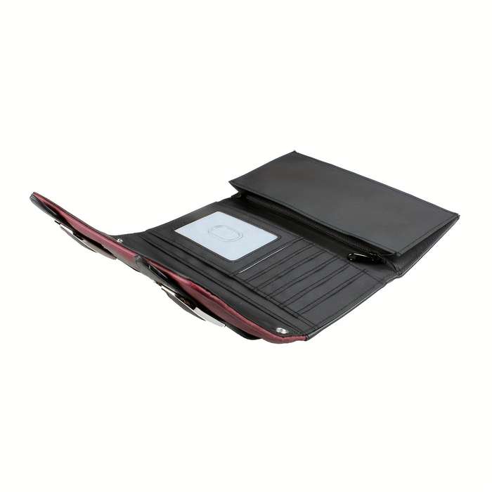 1pc Vintage Pattern Colorblock Long Purse Trifold Coin Purse Classic Card Case With Buckles Decor