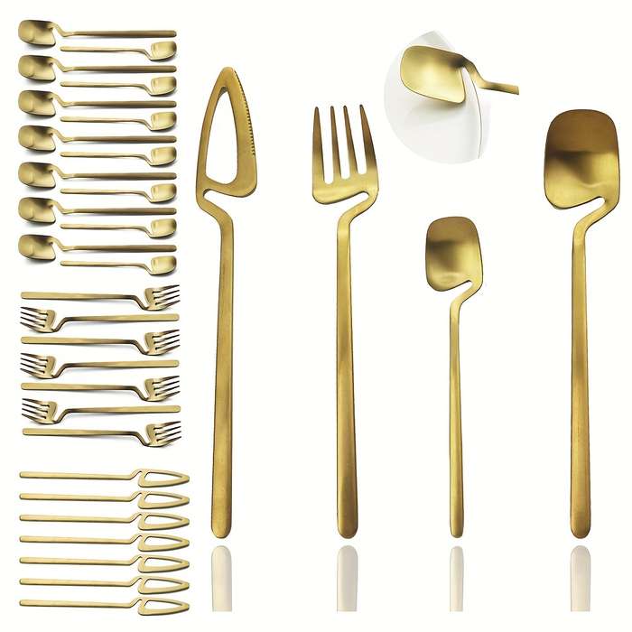 32pcs Stainless Steel Cutlery Set for 8 Matte Finish Includes Knife Fork Spoon Teaspoon