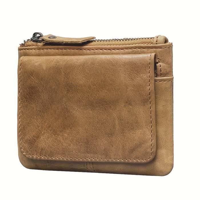 1pc Men's Genuine Leather Wallet RFID Protect Large Capacity Coin Purse Pouch with ID Window