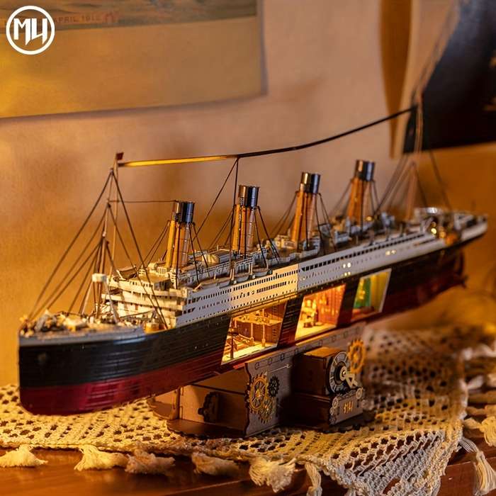 Building Toy Architectural Model Toy Set Items Cruise Ship Add  Lamp Add  Wooden Stand