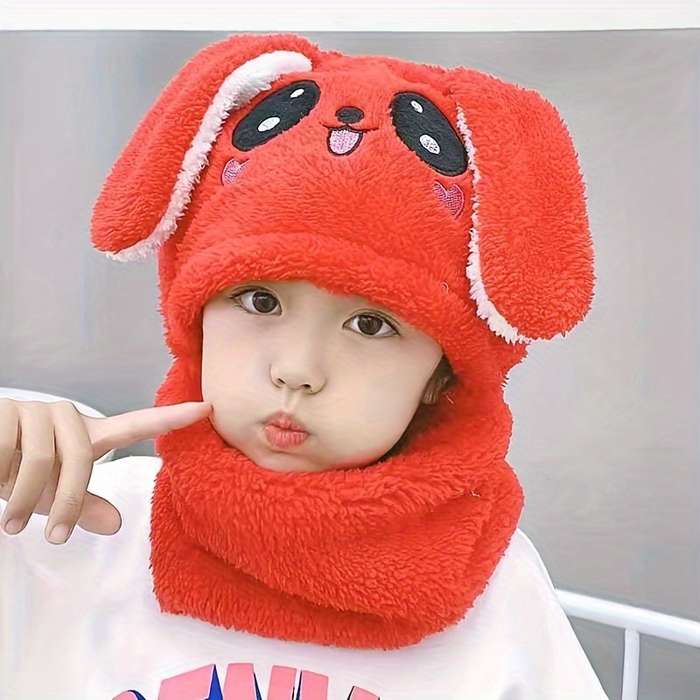 Winter Hat Color Red  Hat And Scarf Integrated