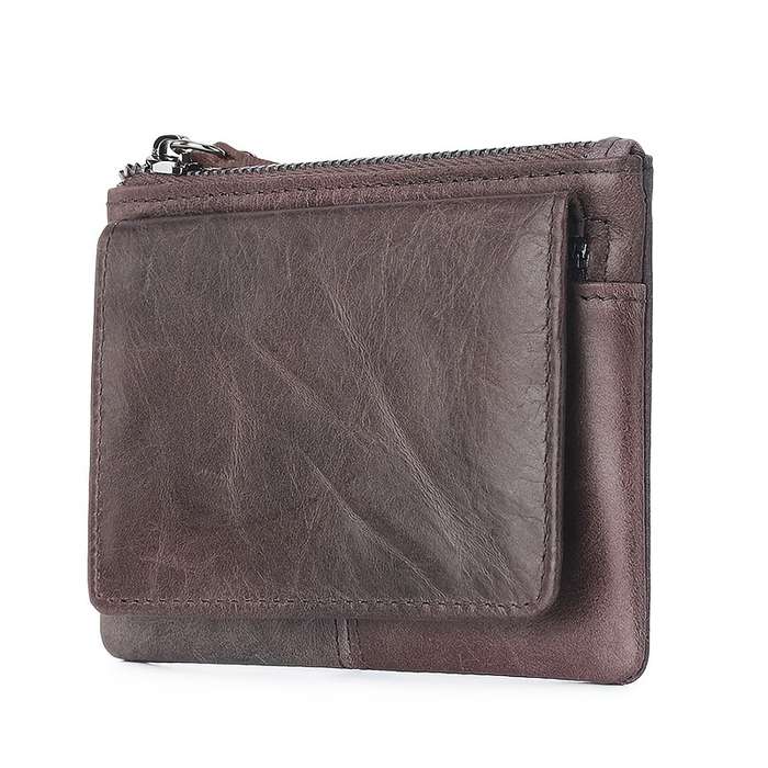 1pc Men's Genuine Leather Wallet RFID Protect Large Capacity Coin Purse Pouch with ID Window