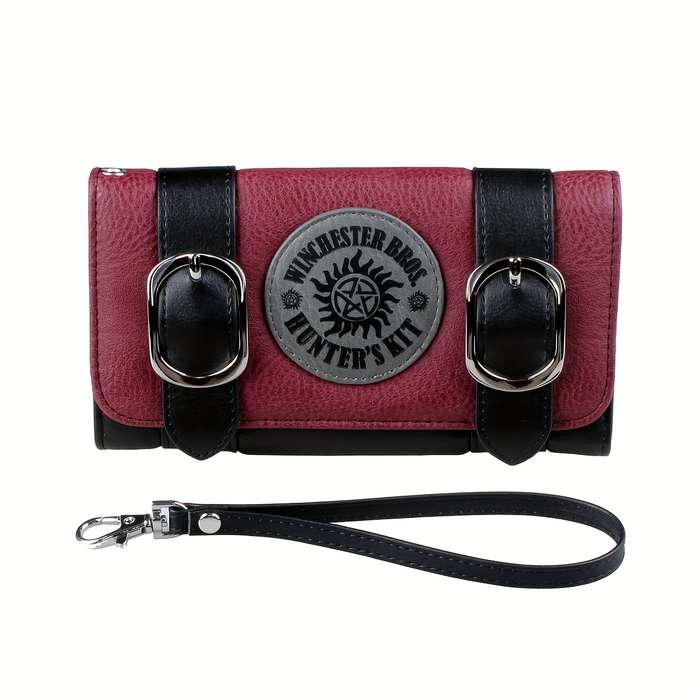 1pc Vintage Pattern Colorblock Long Purse Trifold Coin Purse Classic Card Case With Buckles Decor