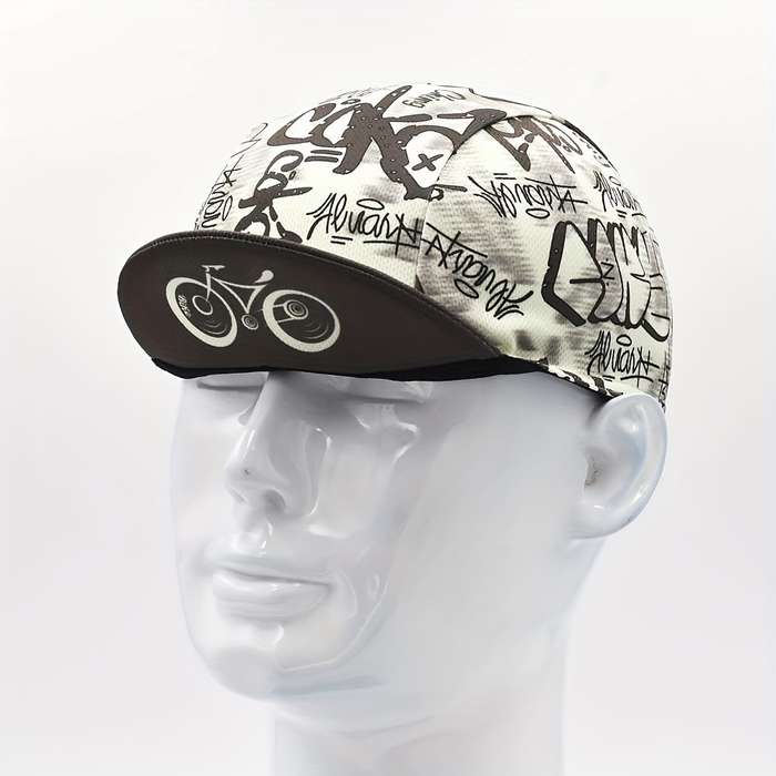 1pc Retro-Inspired Quick-Dry Cycling Cap with Graffiti Bicycle Design Breathable Sun-Protectiv