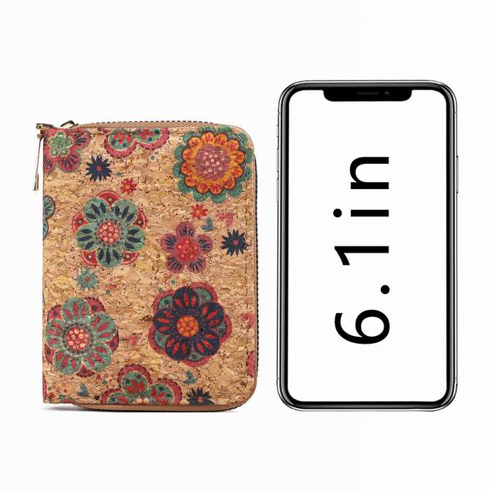 1pc Bohemian Vintage Mini Wallet Floral Pattern Short Cork Coin Purse Ethnic Style Credit Card Ho