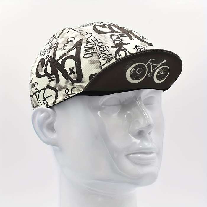 1pc Retro-Inspired Quick-Dry Cycling Cap with Graffiti Bicycle Design Breathable Sun-Protectiv